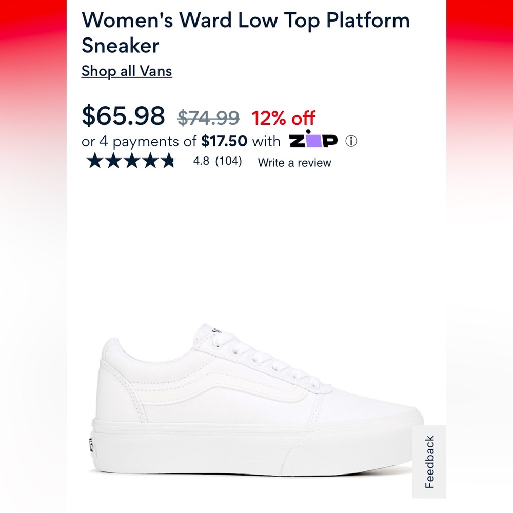 Vans Ward Platform Sneakers. White Size 6